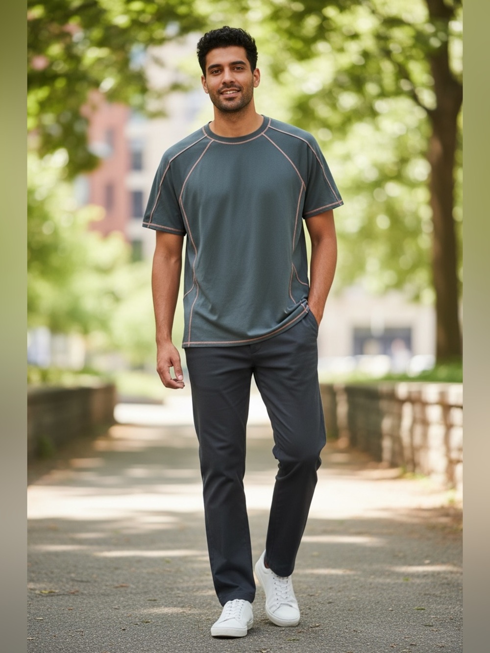 L.L. Bean Gray Lightweight Athletic Tee With Contrast Stitching XL